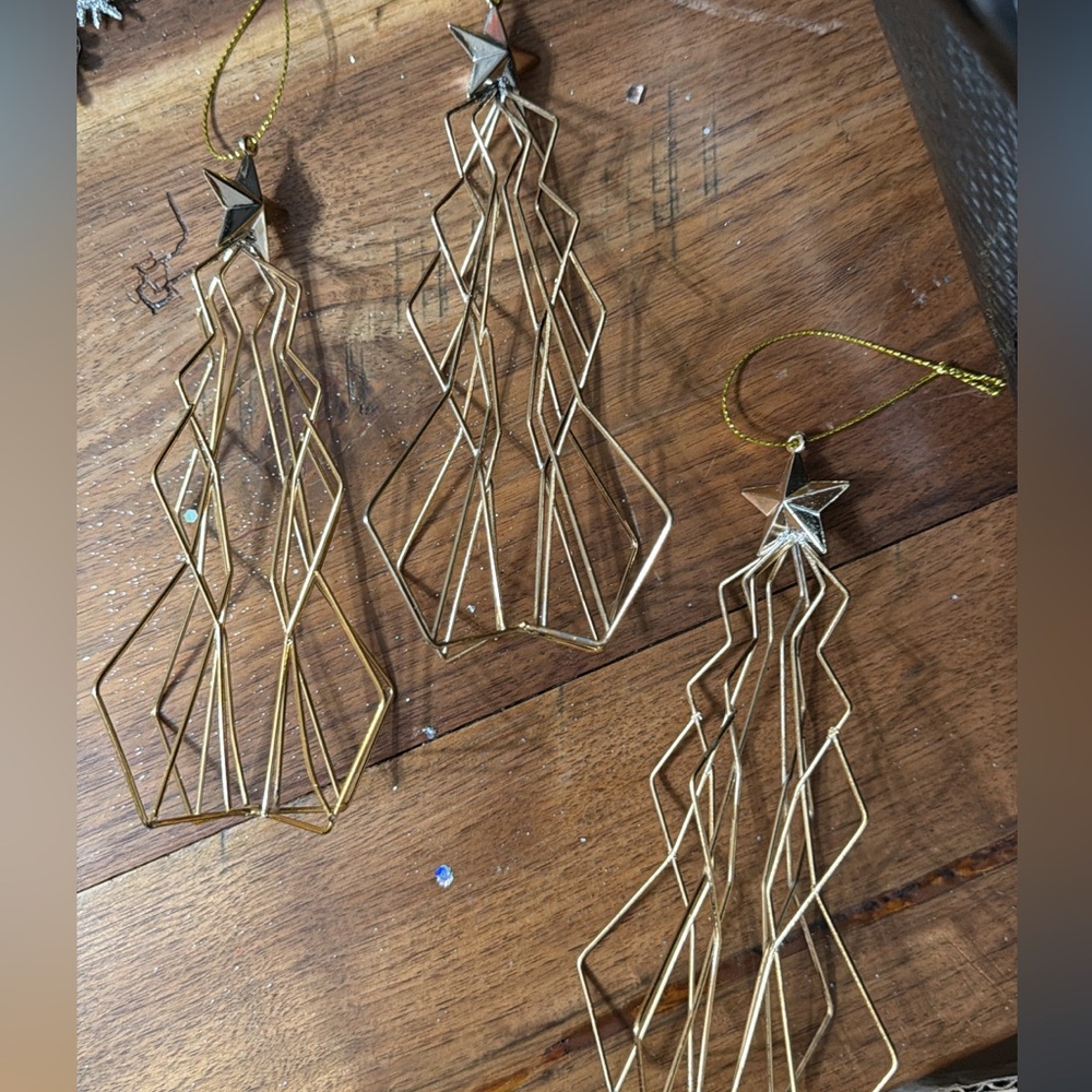 Set Of Three - Pier 1 Gold Geometric Trees Ornaments